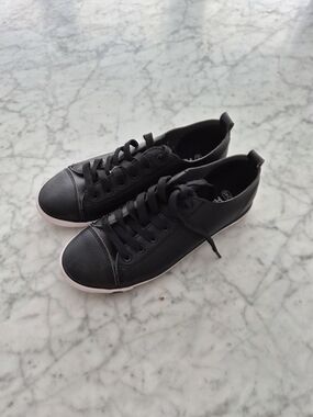 Black Low-Top Lace-Up Sneakers with White Trim